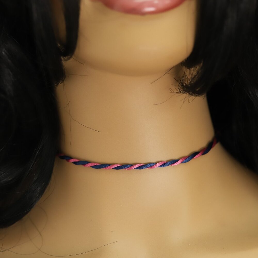 Pink Blue Thread Necklace Choker Adjustable Length Twisted Design Chokers (#90)